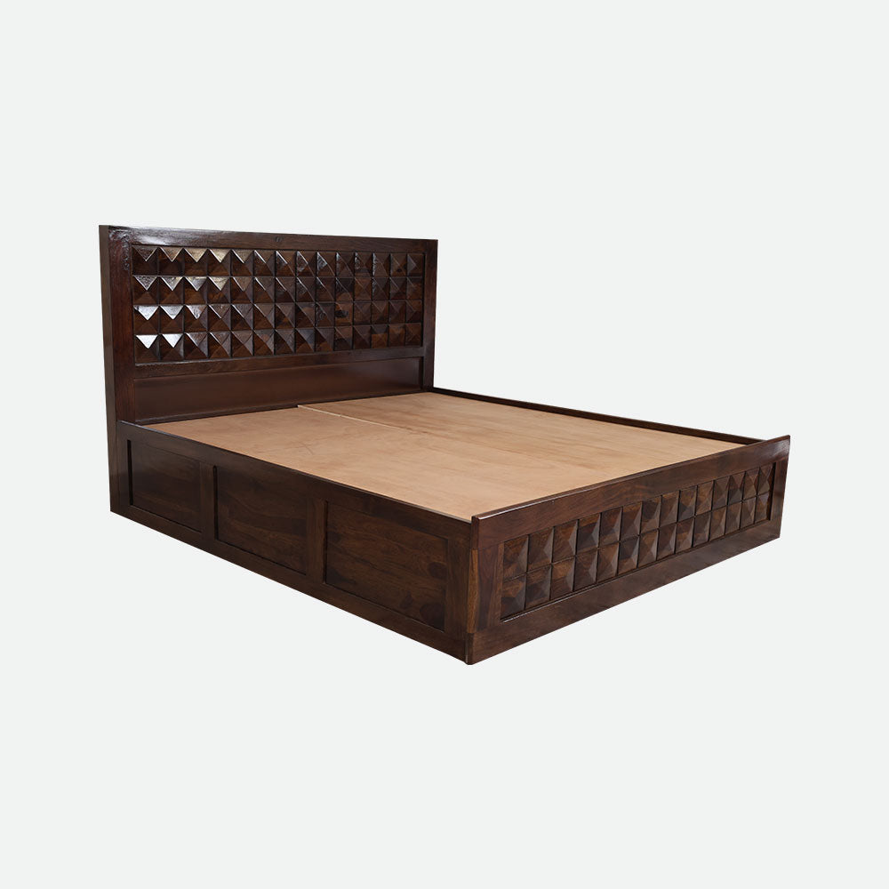 MAARK SHEESHAM WOOD KING SIZE BED WITH STORAGE (6*6.5) 3061 STONE FINISH SV
