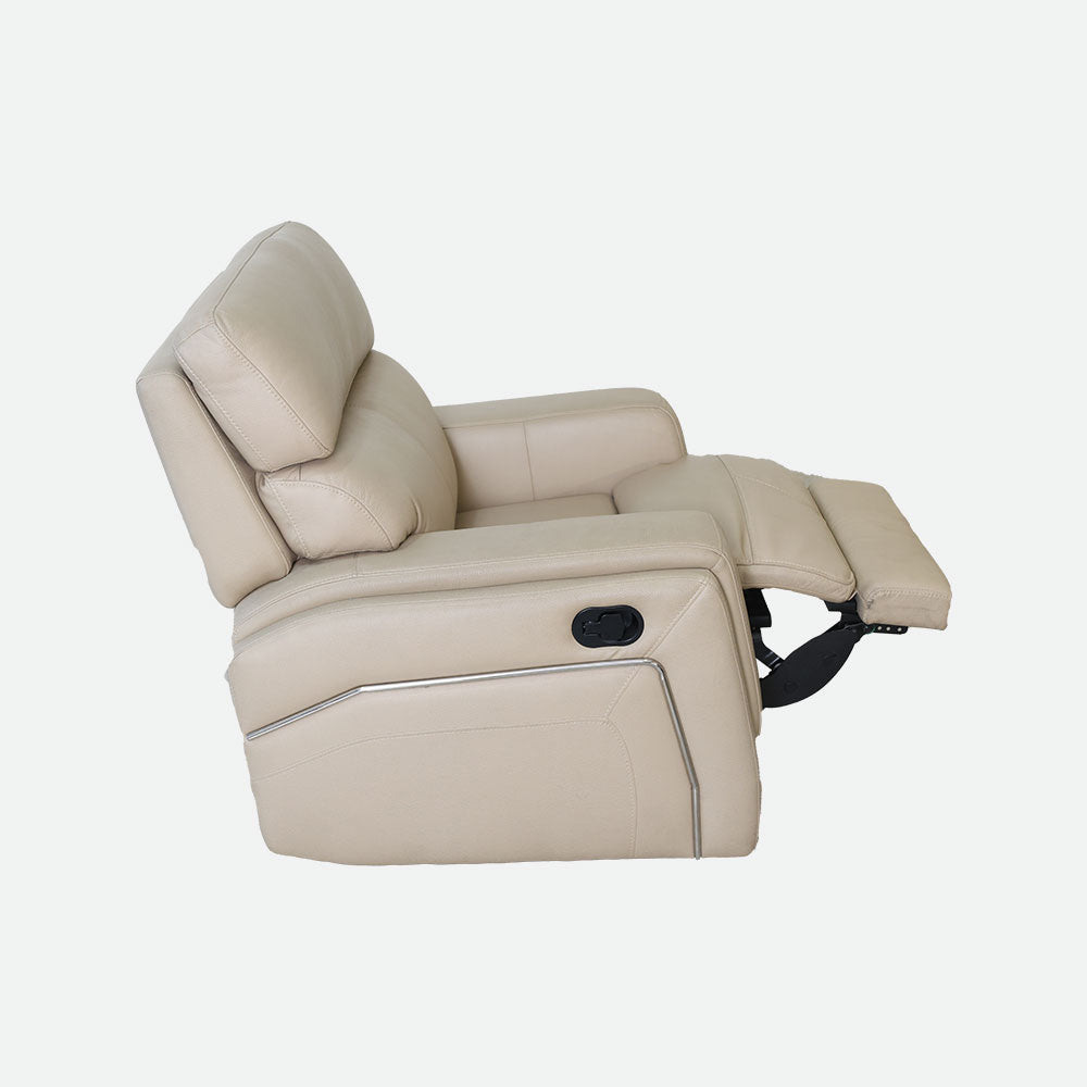 MAARK MANUAL RECLINER LEATHER SOFA SINGLE SEATER 9911 TL 1 CREAM COLOUR HT