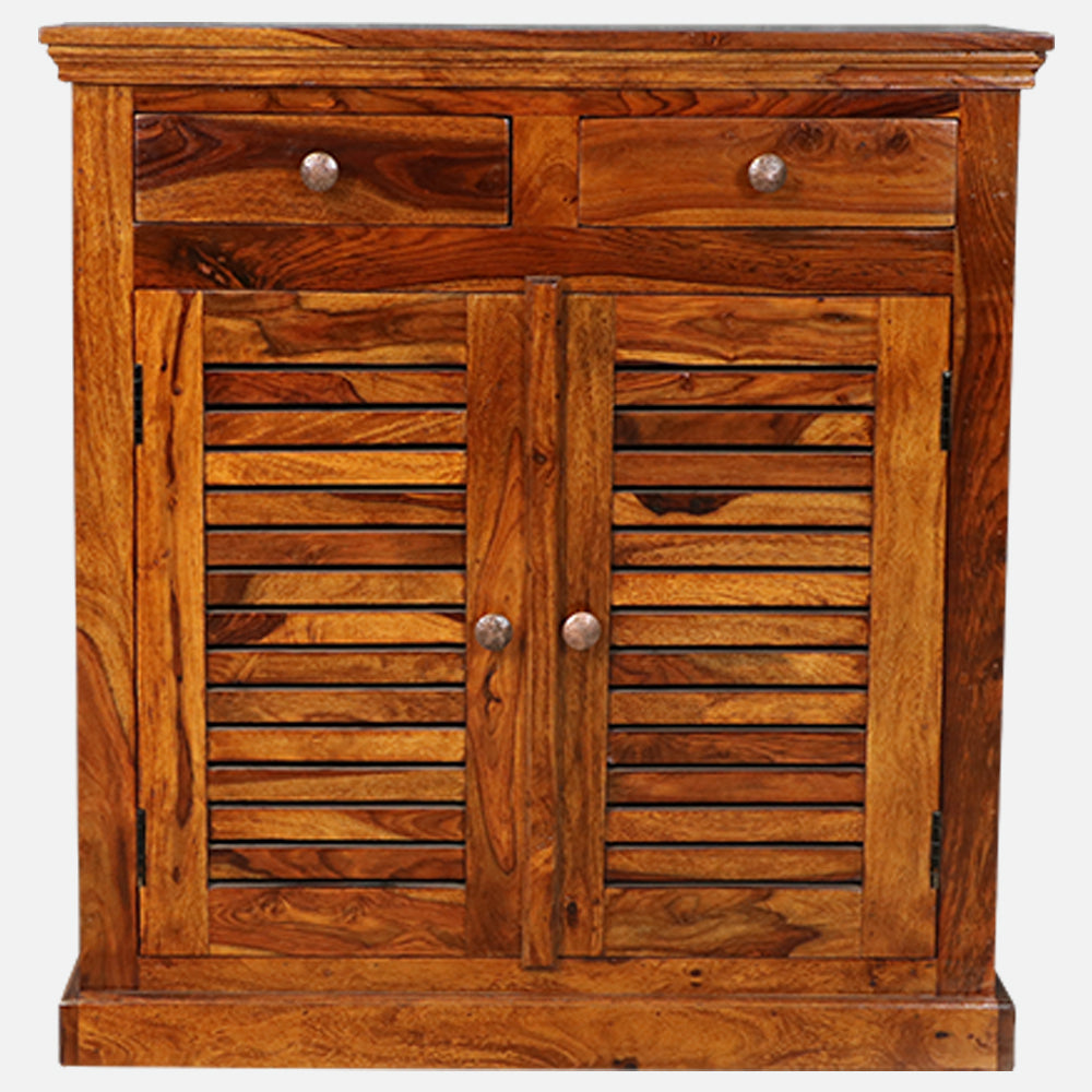 MAARK SHEESHAM WOOD SHOE RACK WITH STORAGE DRAWER 6235 NATURAL FINISH SV