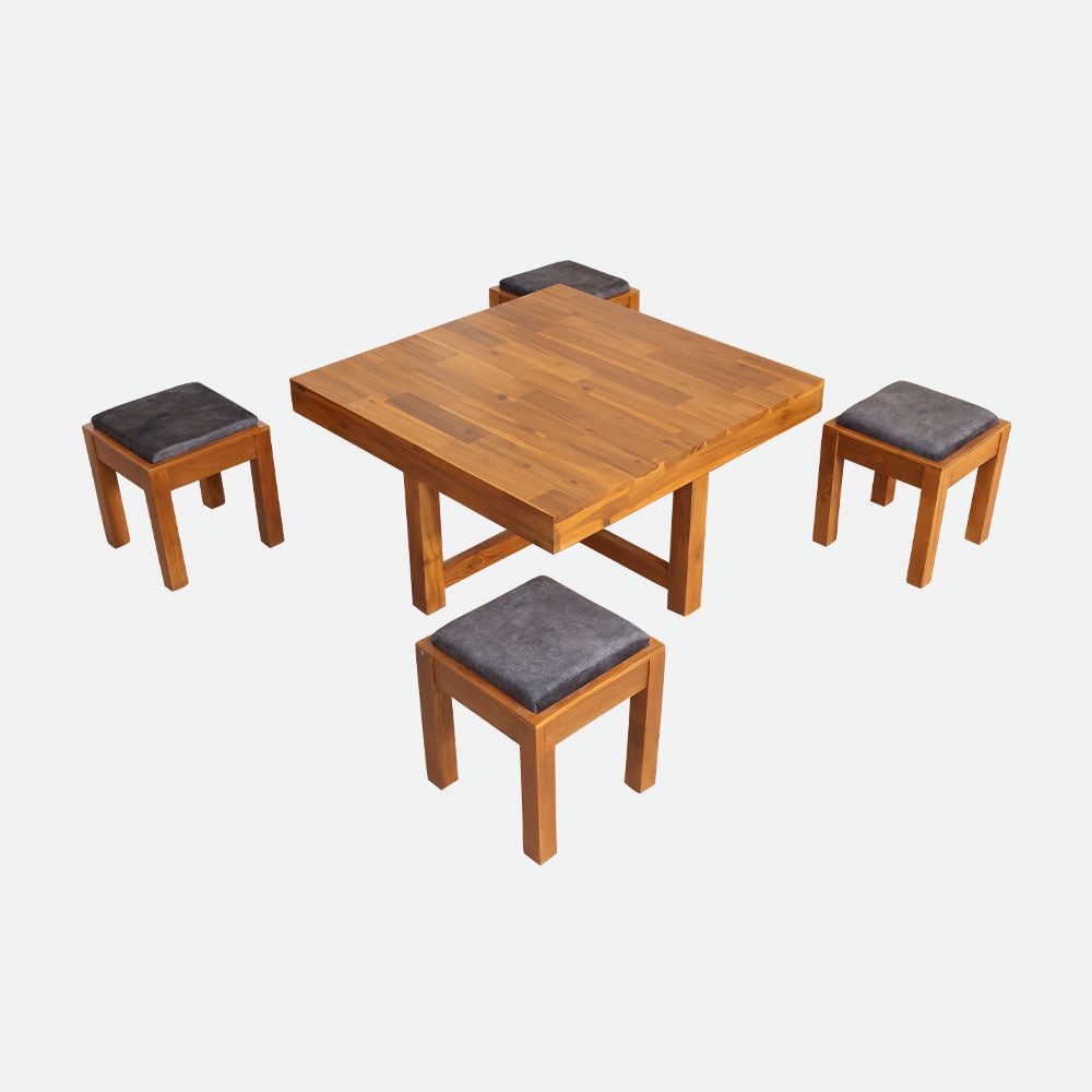 MAARK WOODEN FINISH 4 PUFFY COFFEE TABLE TEAK COLOUR