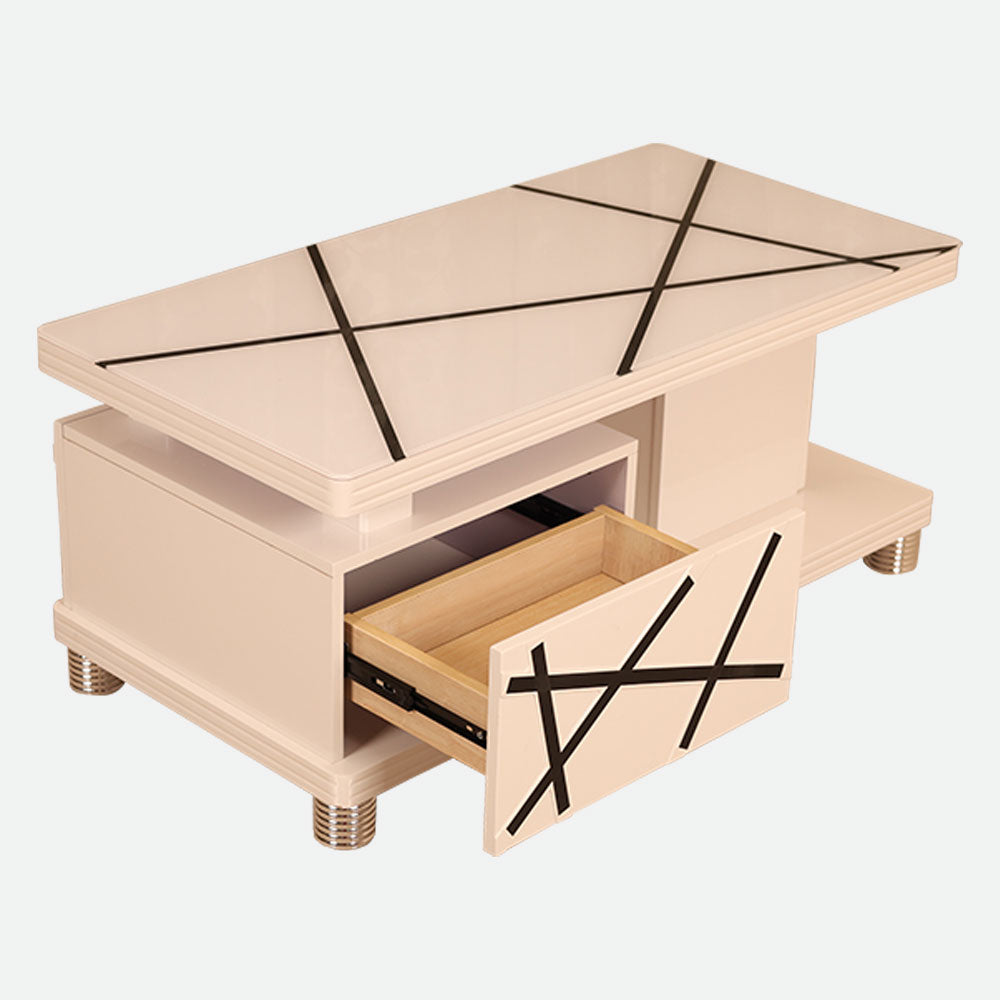 MAARK GLASS TOP COFFEE TABLE CTG-2321-WHITE COLOUR HT