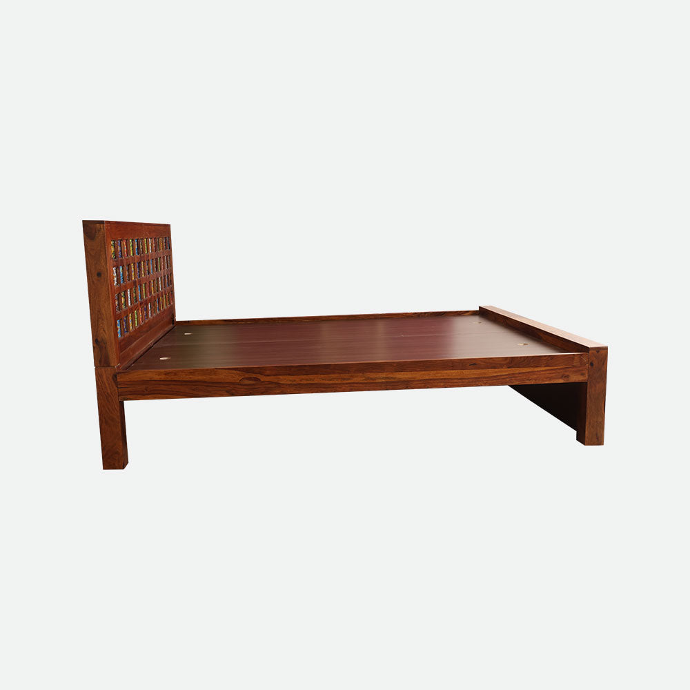 MAARK SHEESHAM WOOD QUEEN SIZE BED (5*6.5) 3112 NATURAL FINISH SV