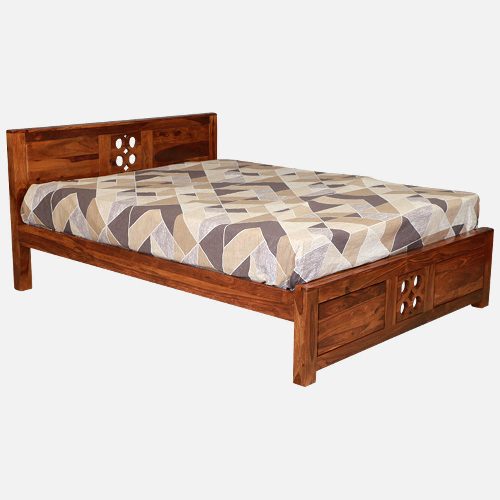 MAARK SHEESHAM WOOD QUEEN SIZE BED (5*6.5) 3028 NATURAL FINISH SV