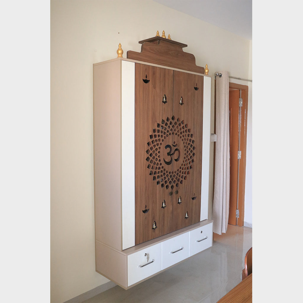 MAARK Wall-Mounted Pooja Unit Interior with LED & Storage