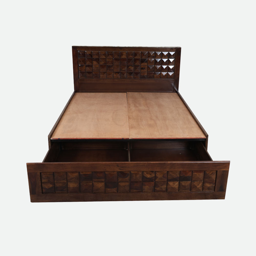 MAARK SHEESHAM WOOD KING SIZE BED WITH STORAGE (6*6.5) 3061 STONE FINISH SV