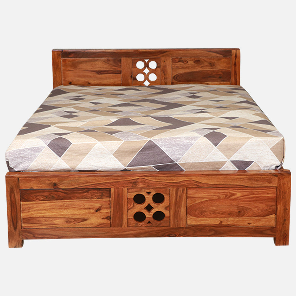 MAARK SHEESHAM WOOD QUEEN SIZE BED (5*6.5) 3028 NATURAL FINISH SV