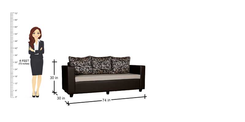 MAARK FABRIC THREE SEATER SOFA TINY WITH PUFFY BROWN COLOUR