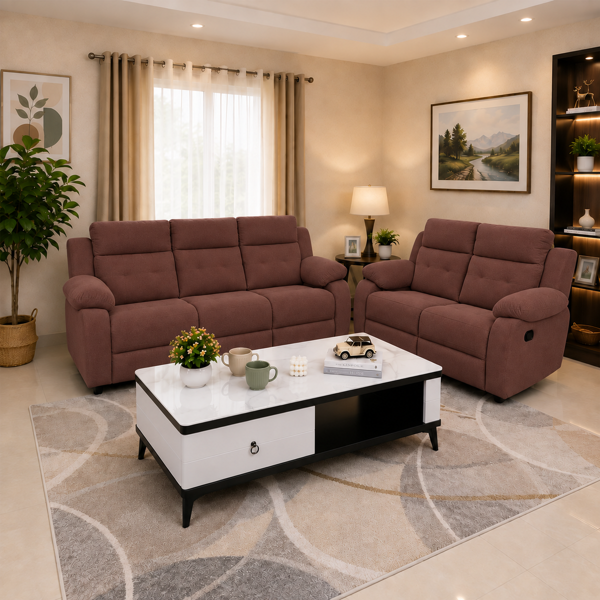 MAARK MANUAL RECLINER FABRIC SOFA SET (3+2R) GALAXY