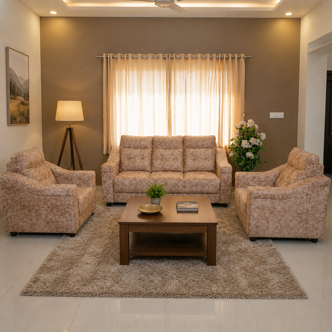 MAARK FABRIC SOFA SET (3+1+1) PLATINA HALF WHITE COLOUR