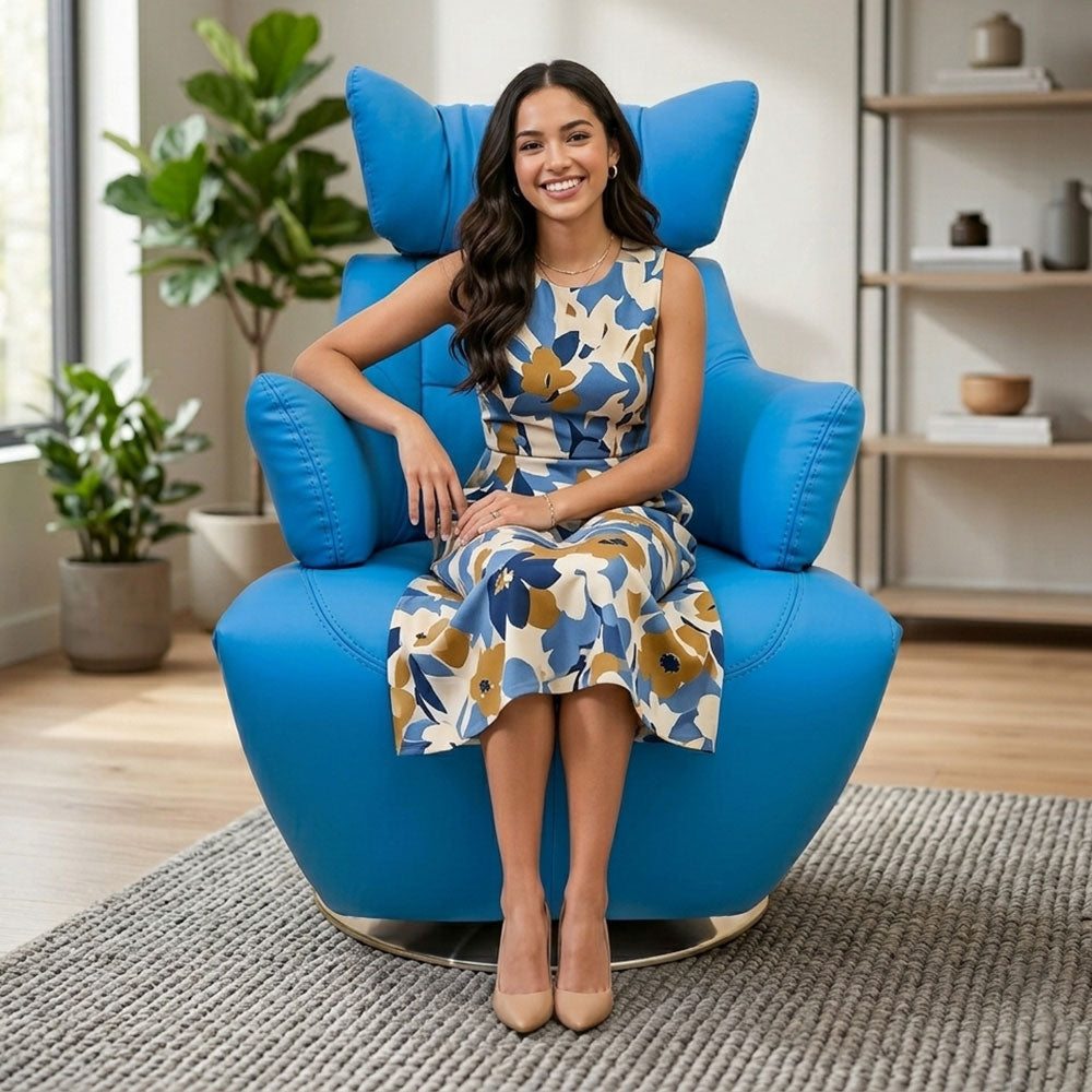 MAARK MOTORIZED RECLINER LEATHER SOFA SINGLE SEATER 60 BLUE COLOUR HT