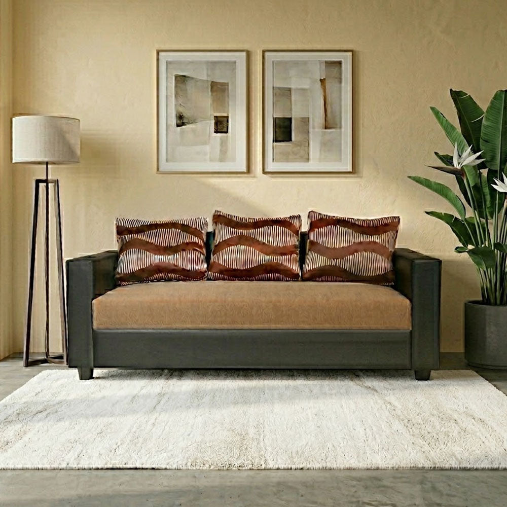 MAARK FABRIC THREE SEATER SOFA TINY WITH PIFFY BROWN