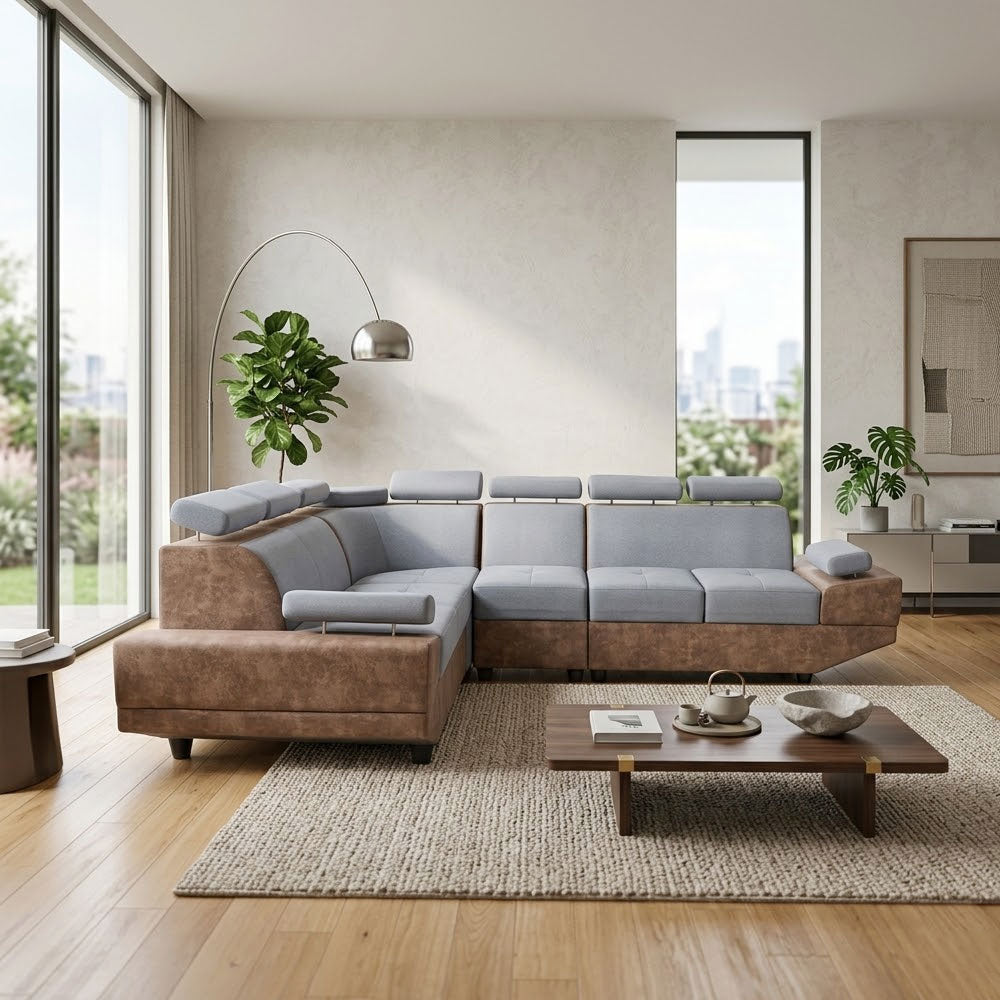 Maark Fabric Corner Sofa 5 Seater Swiz Gray Colour Online India - The Maark Trendz Coimbatore