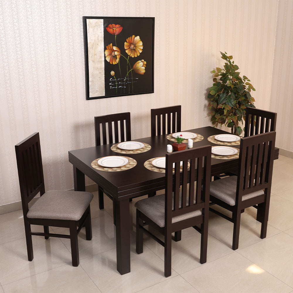 Maark Wooden Top 6 Seater Dining Set Window Walnut Colour Online India - The Maark Trendz Coimbatore
