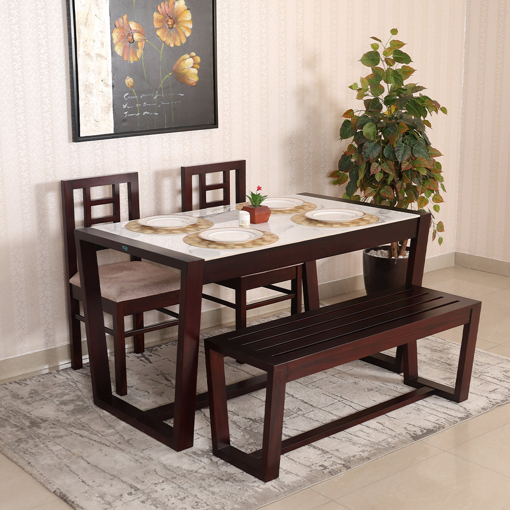 MAARK MARBLE TOP 4 SEATER DINING SET 4.75*3 (1+2+BENCH) WILLOW TT