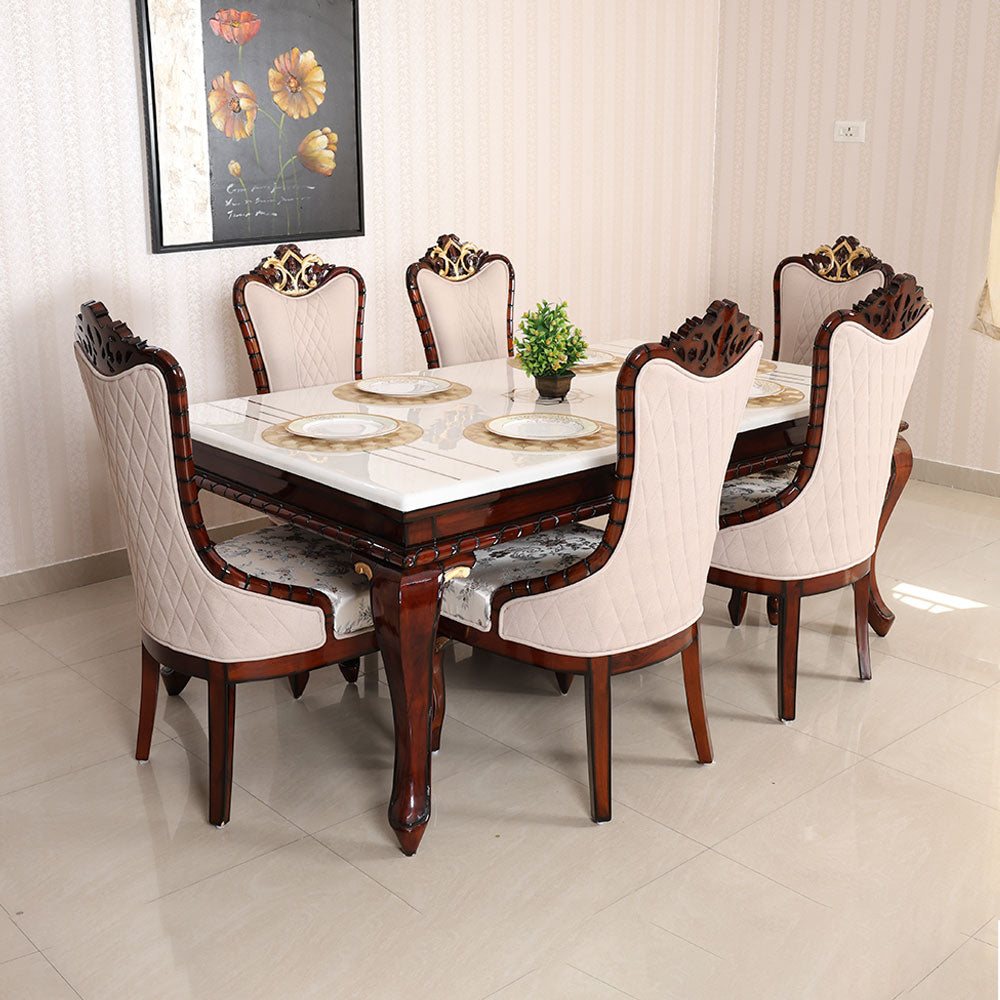 MAARK MARBLE TOP 6 SEATER DINING SET 6062 TD