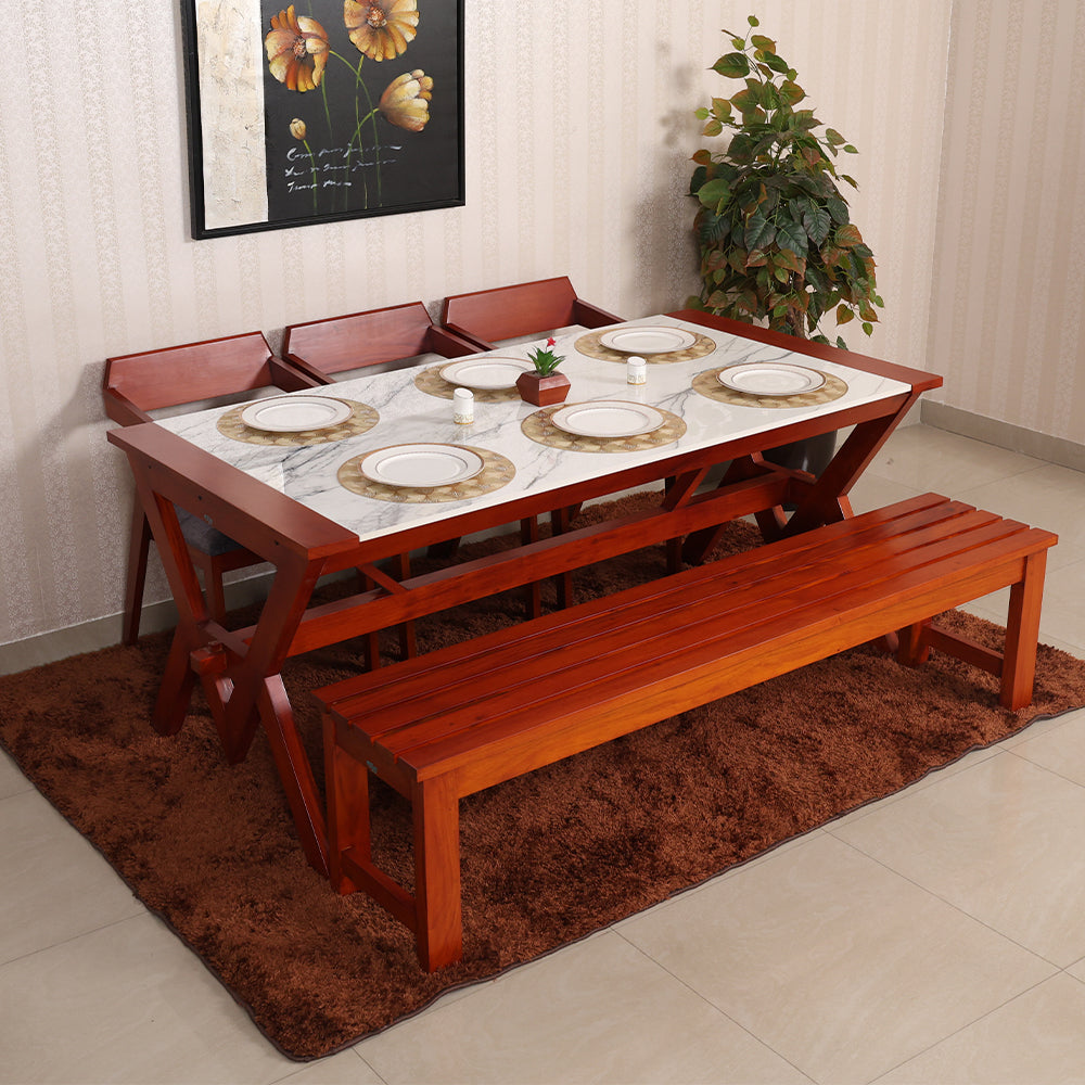 MAARK MARBLE TOP 6 SEATER DINING SET 6*3 (1+3+BENCH) M MODEL TT
