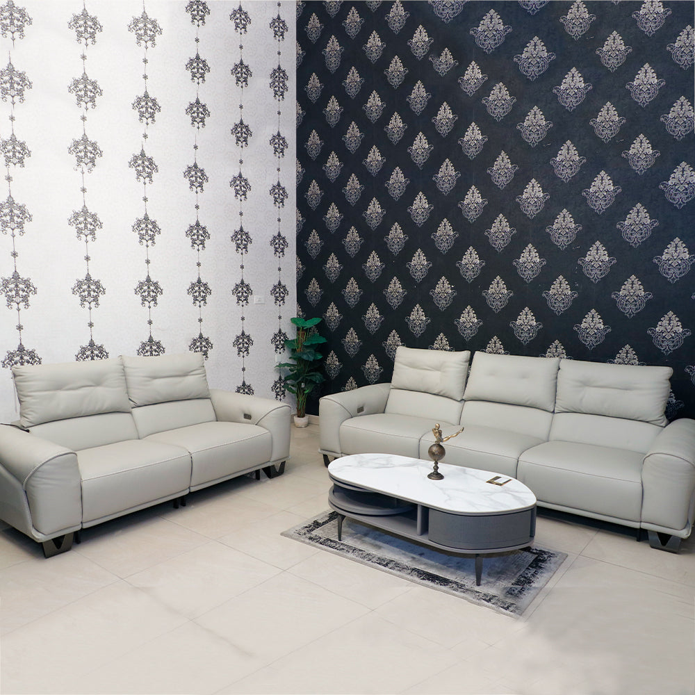 MAARK MOTORIZED RECLINER LEATHER SOFA SET (3R+2R) 2002 L.GRAY COLOUR HT