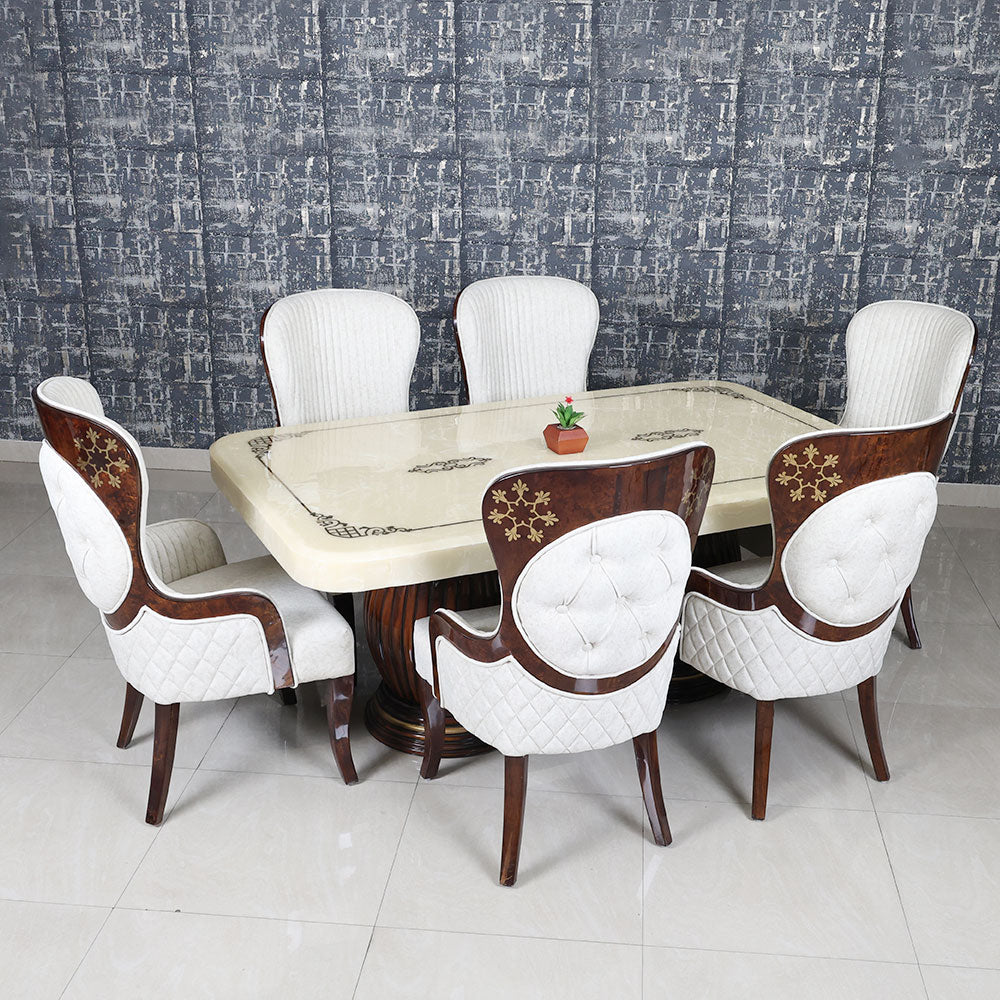 MAARK MARBLE TOP 6 SEATER DINING SET 6045 TD