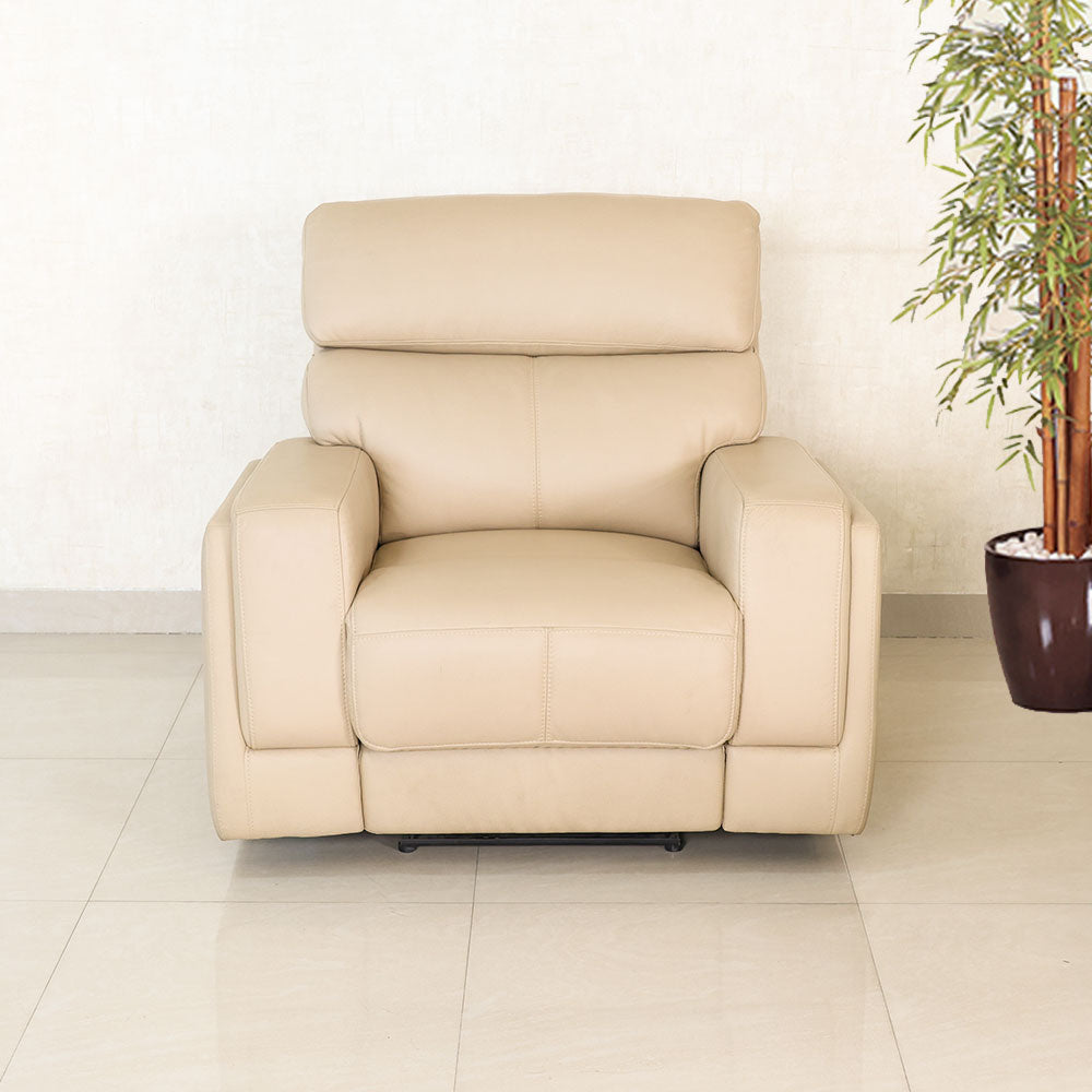MAARK MANUAL RECLINER LEATHER SOFA SINGLE SEATER 9911 TL 1 CREAM COLOUR HT
