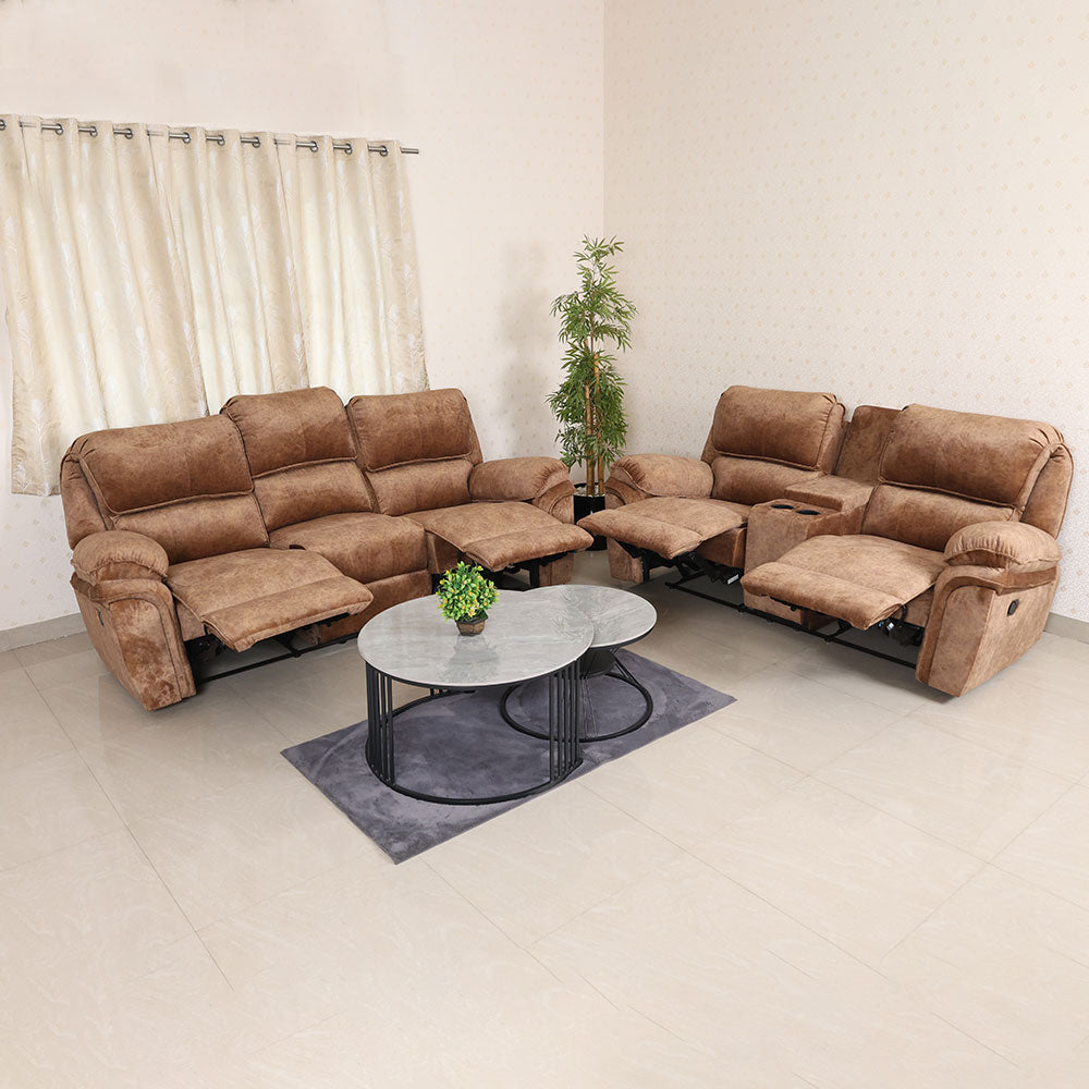 MAARK MANUAL RECLINER LEATHER SOFA SET (3+2+CONSOLE) MILKY WAY