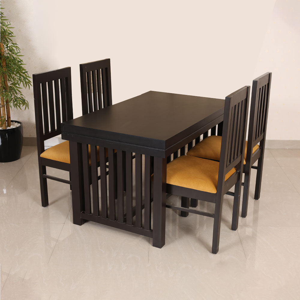 MAARK WOODEN TOP 4 SEATER DINING SET (4*2.5) WINDOW WALNUT COLOUR