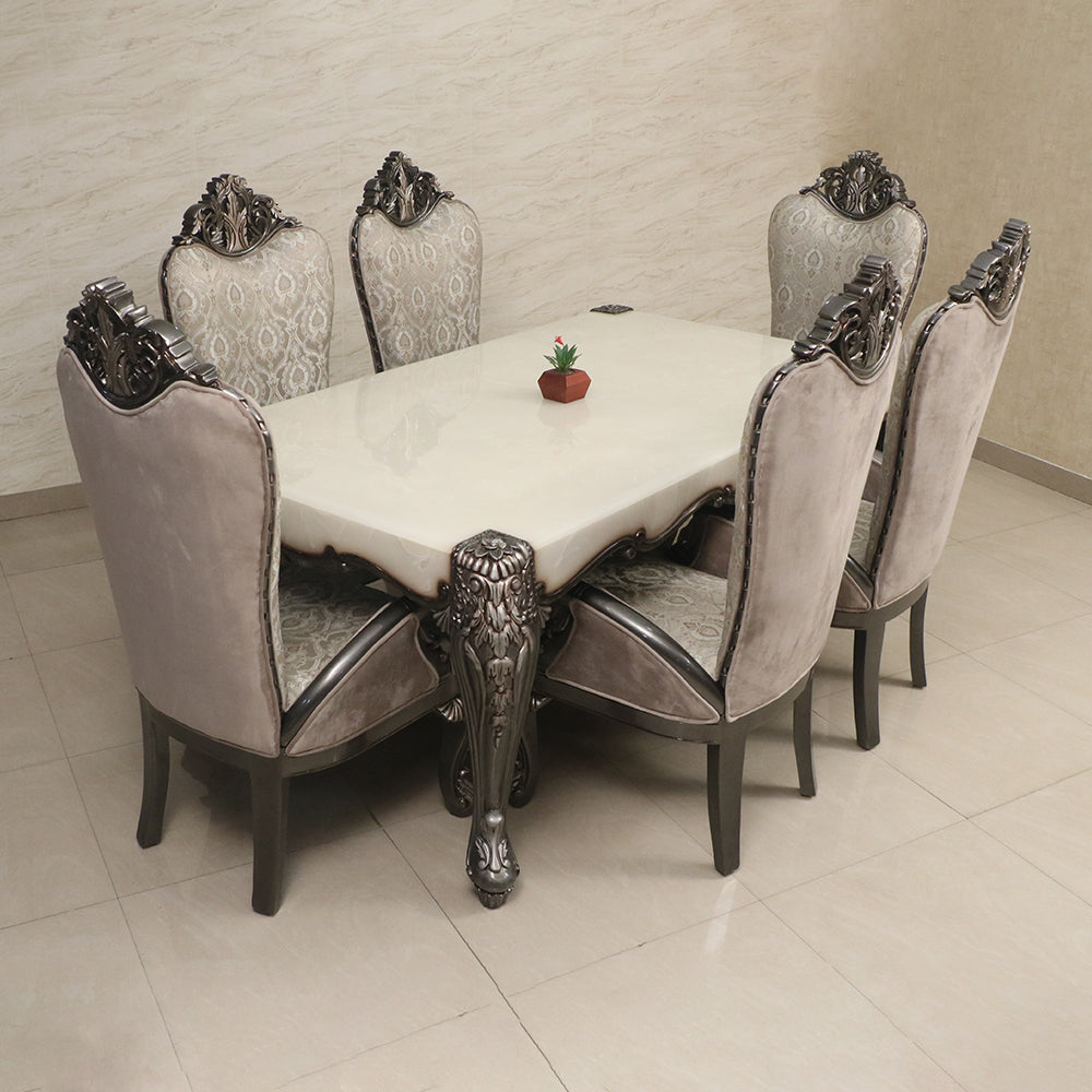 MAARK MARBLE TOP 6 SEATER DINING SET 6002 BF