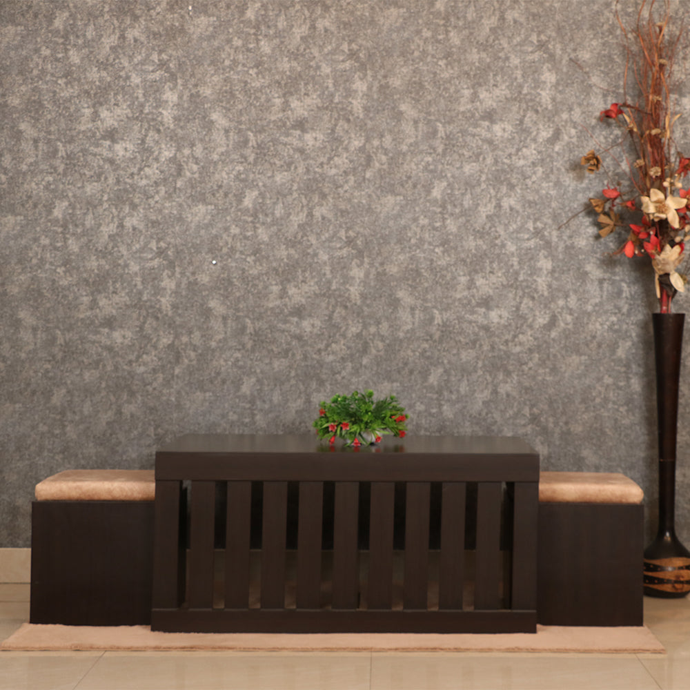 MAARK WOODEN FINISH 2 PUFFY COFFEE TABLE WALNUT COLOUR