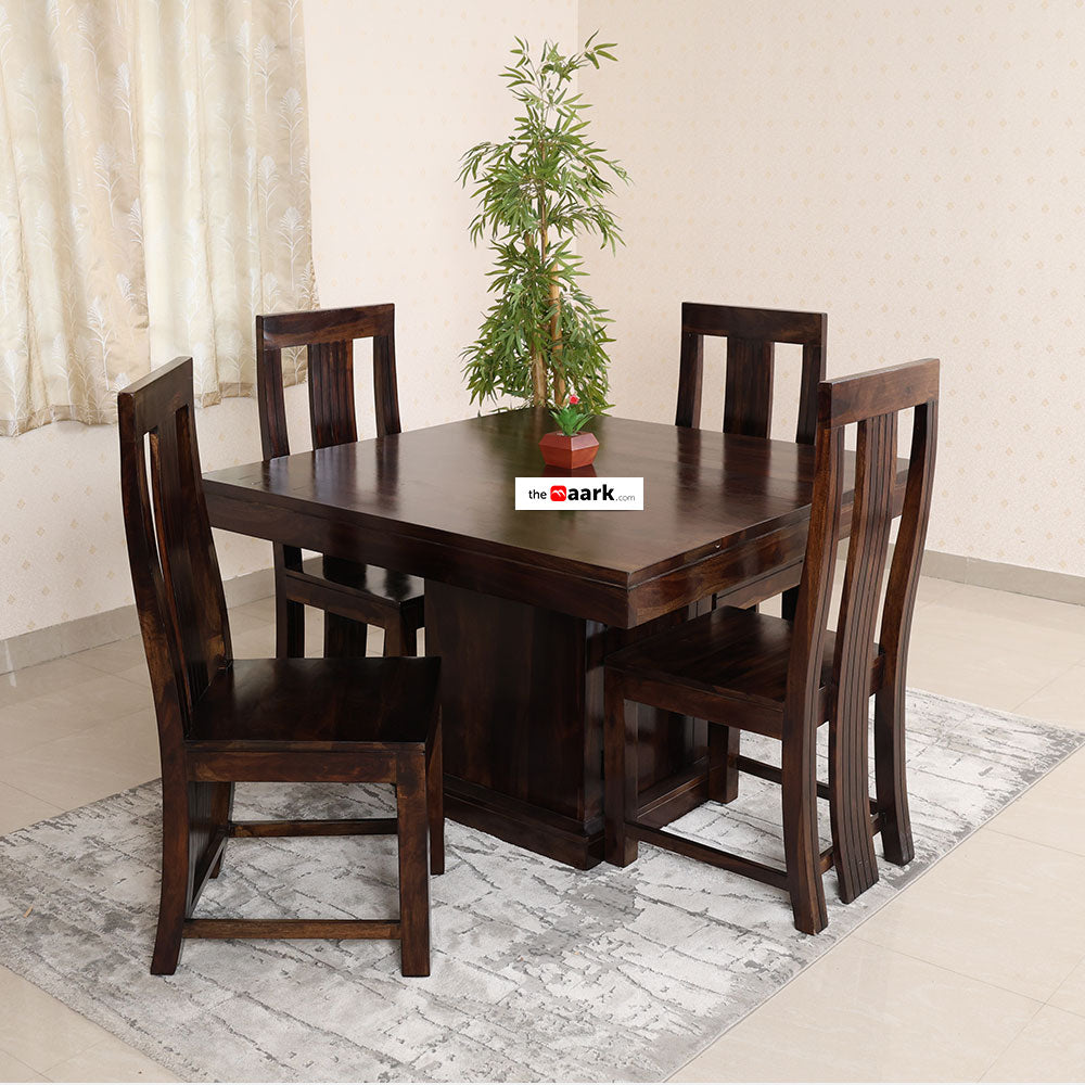 MAARK SHEESHAM WOOD 4 SEATER DINING SET (3.75*3.75) 1170 STONE FINISH SV