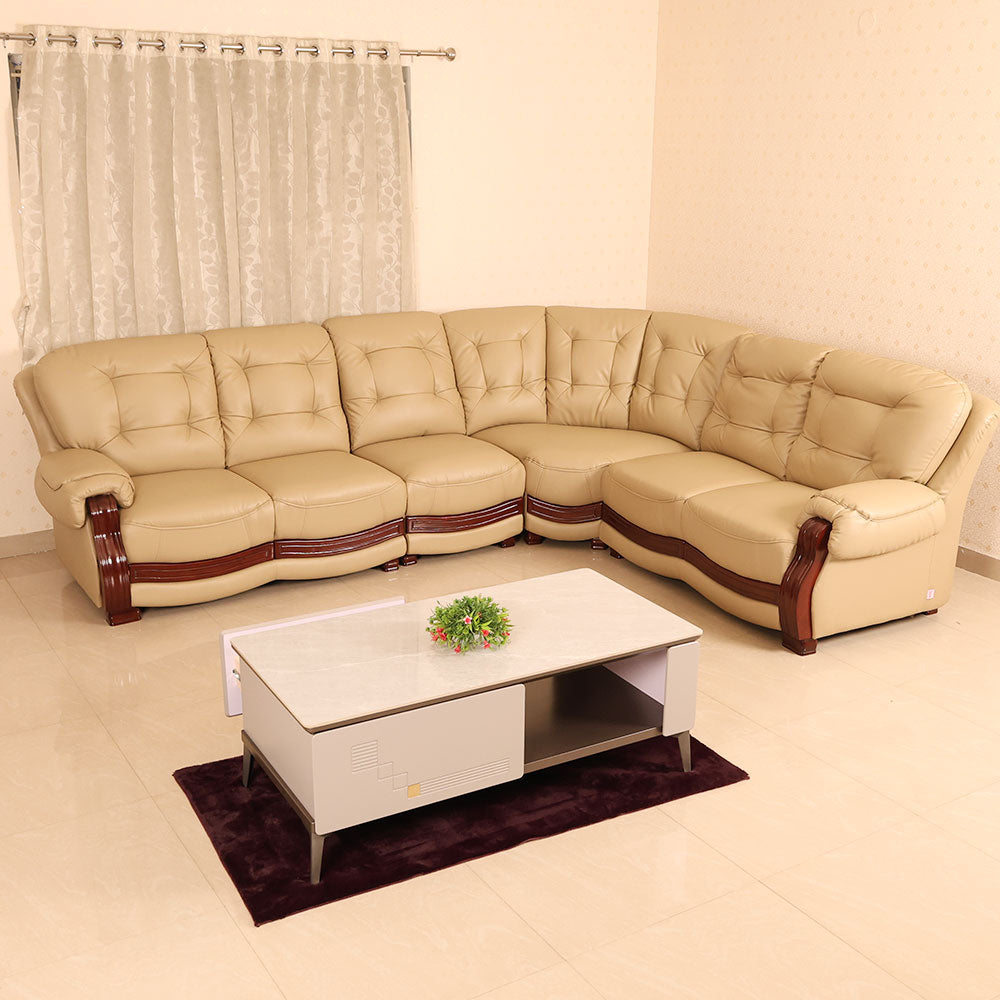 MAARK LEATHERETTE CORNER SOFA 5 SEATER DOMINGO MOCHA COLOUR HT