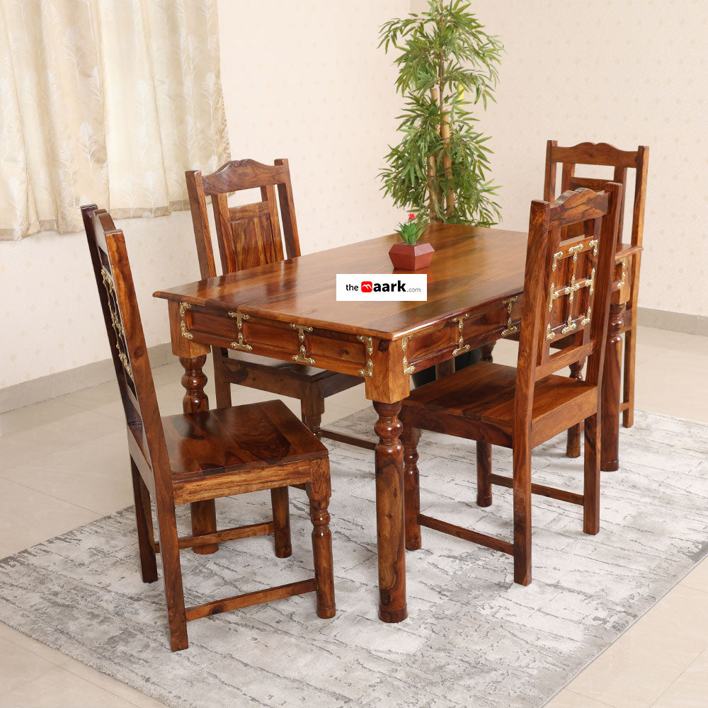 MAARK SHEESHAM WOOD 4 SEATER DINING SET (4.25*2.5) 1182 NATURAL FINISH SV