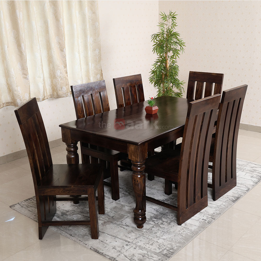 MAARK SHEESHAM WOOD 6 SEATER DINING SET (5.25*3) 1158 STONE FINISH SV