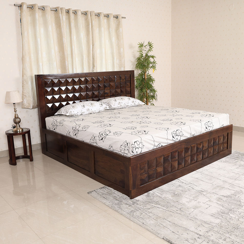 MAARK SHEESHAM WOOD KING SIZE BED WITH STORAGE (6*6.5) 3061 STONE FINISH SV
