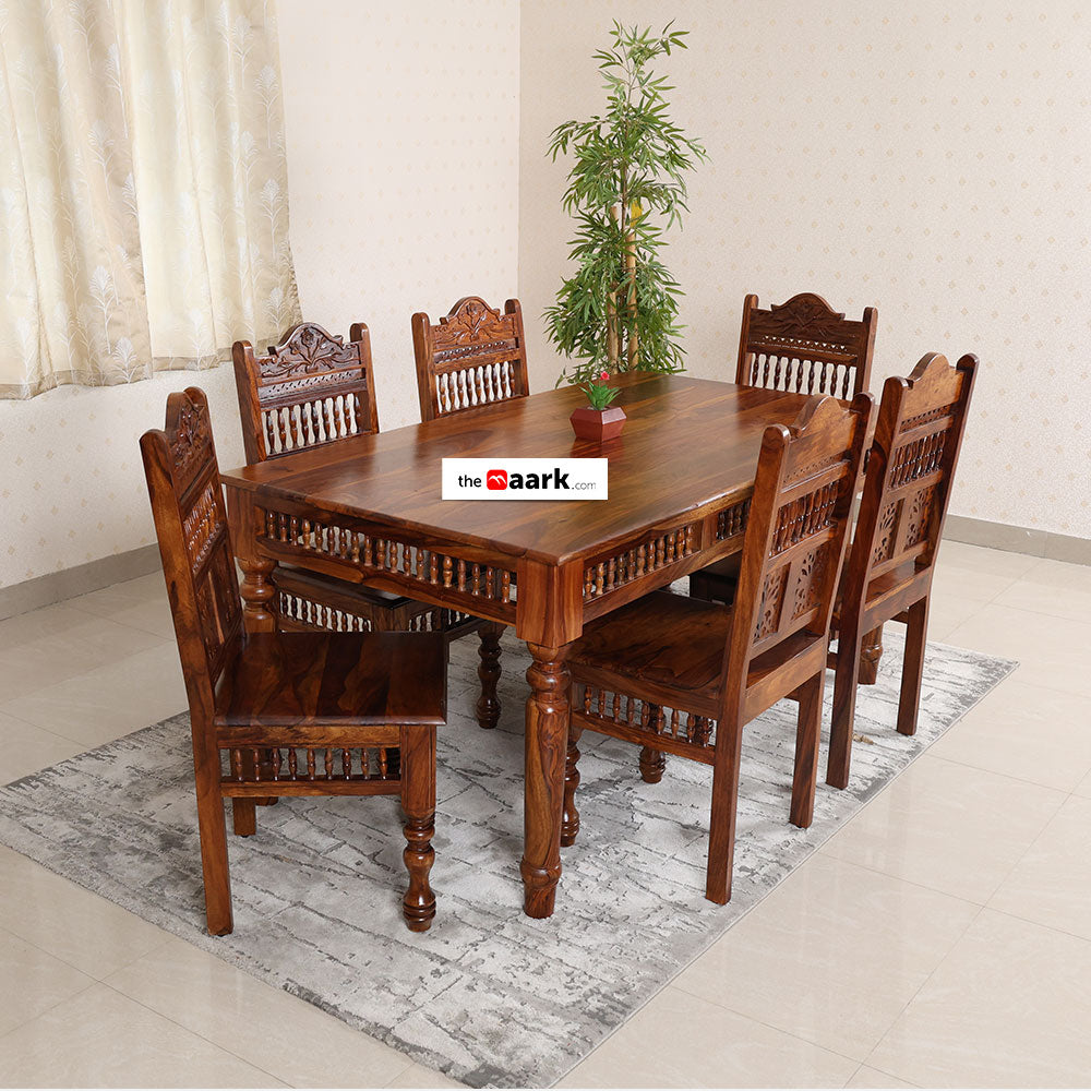 MAARK SHEESHAM WOOD 6 SEATER DINING SET (5.25*3) 1131 NATURAL FINISH SV
