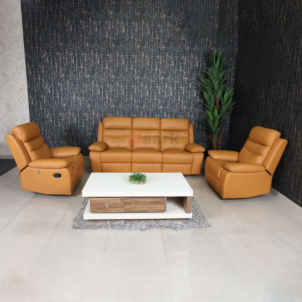 MAARK MANUAL RECLINER LEATHER SOFA 1266-9669 TAN COLOUR HT