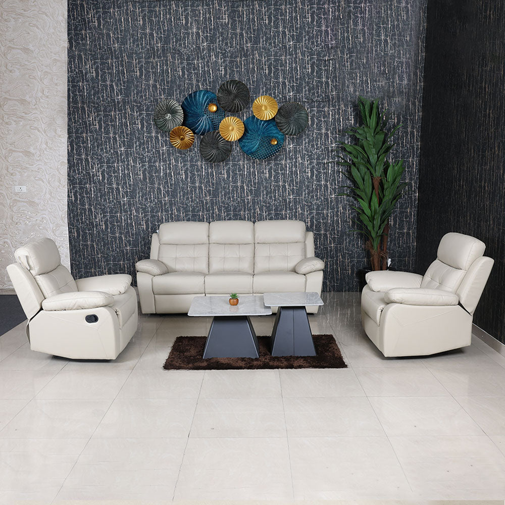 MAARK MANUAL RECLINER LEATHER SOFA SET (3R+1R+1R) 1157 CREAM COLOUR HT