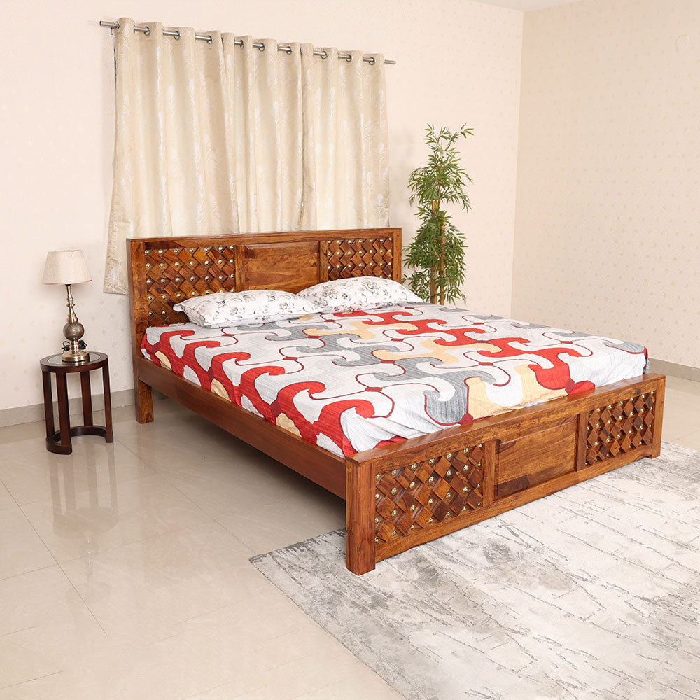 MAARK SHEESHAM WOOD KING SIZE BED (6*6.5) 3153 NATURAL FINISH SV