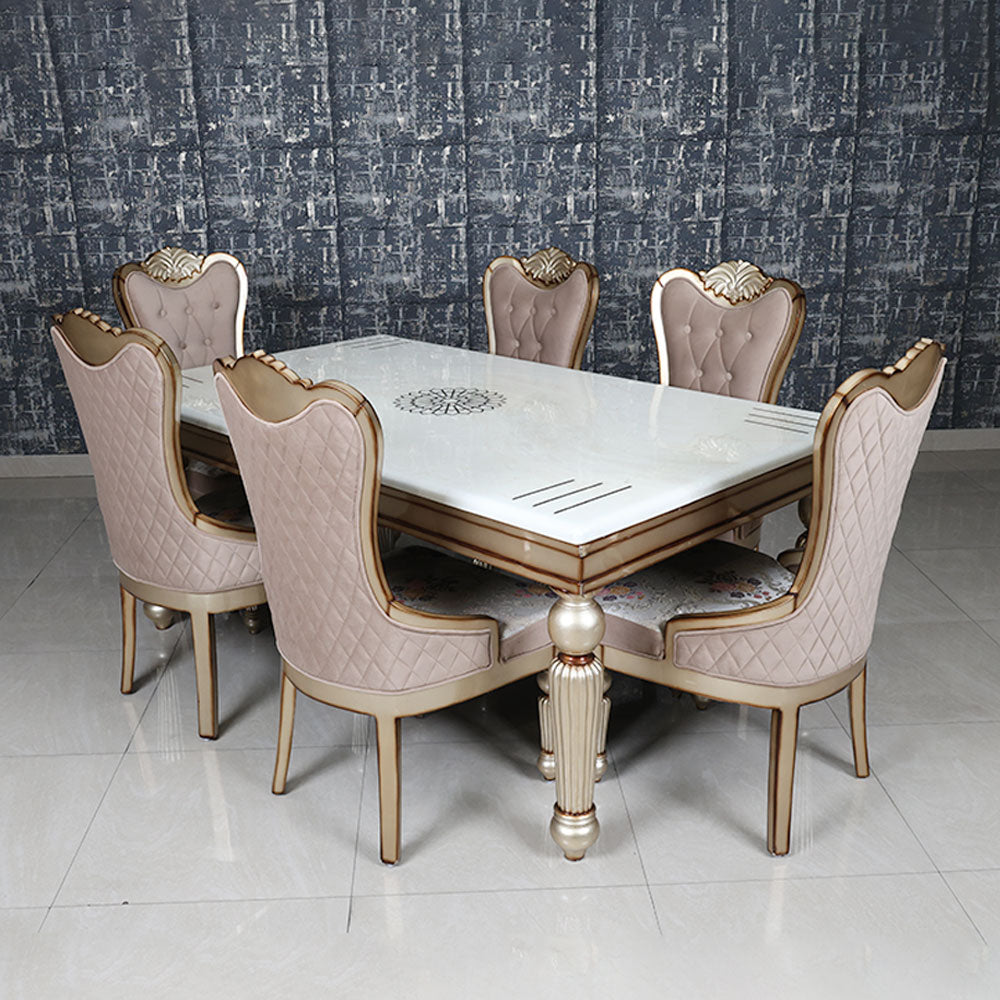 MAARK MARBLE TOP 6 SEATER DINING SET 6047 TD