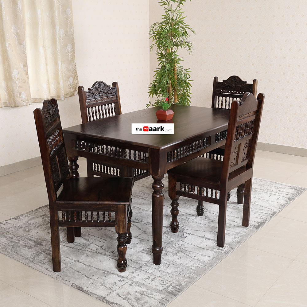 MAARK SHEESHAM WOOD 4 SEATER DINING SET (4.25*2.5) 1190 STONE FINISH SV