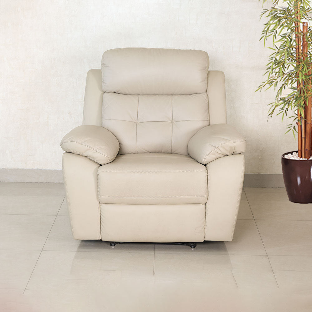 MAARK MANUAL RECLINER LEATHER SOFA SINGLE SEATER 1157 CREAM COLOUR HT