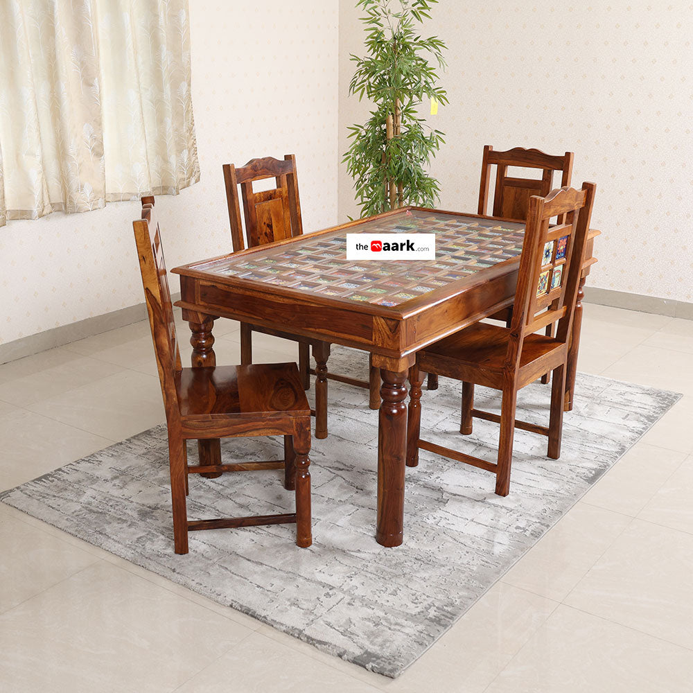 MAARK SHEESHAM WOOD 4 SEATER DINING SET (5*3) 1166 NATURAL FINISH SV