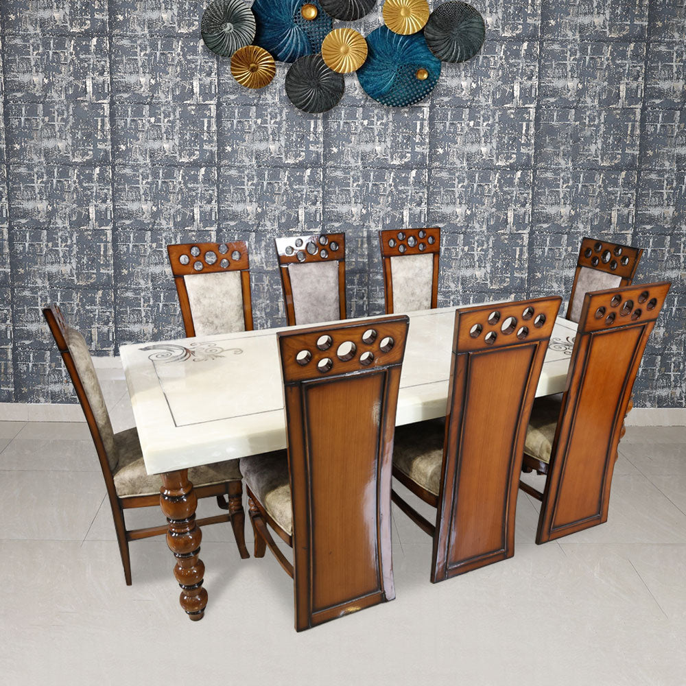 MAARK MARBLE TOP 8 SEATER DINING SET 7 BALL TD