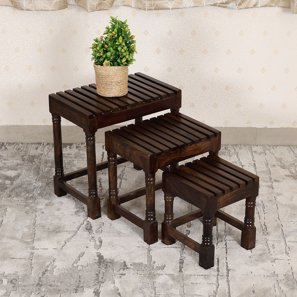 MAARK SHEESHAM WOOD NEST TABLE SET 8502 STONE FINISH SV