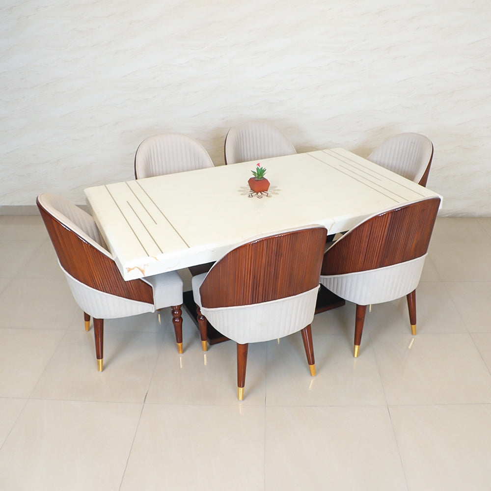 MAARK MARBLE TOP 6 SEATER DINING SET 6040 TD