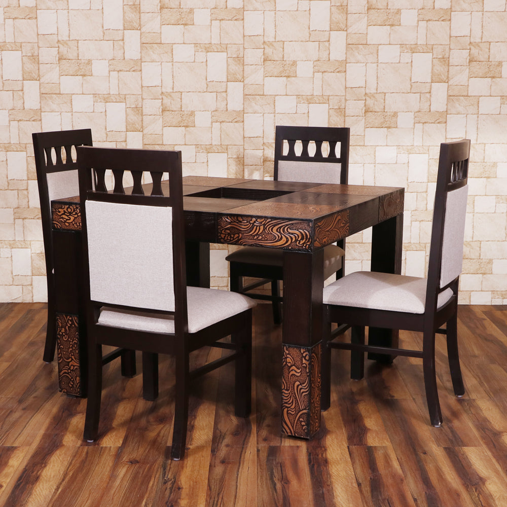 MAARK GLASS TOP 4 SEATER DINING SET STUCHER  WALNUT COLOUR