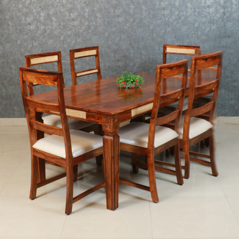 MAARK SHEESHAM WOOD 6 SEATER DINING SET (5.25*3) 1203 NATURAL FINISH SV