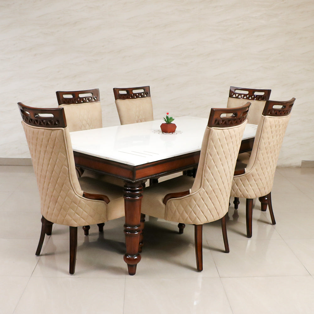 MAARK MARBLE TOP 6 SEATER DINING SET 6044 TD