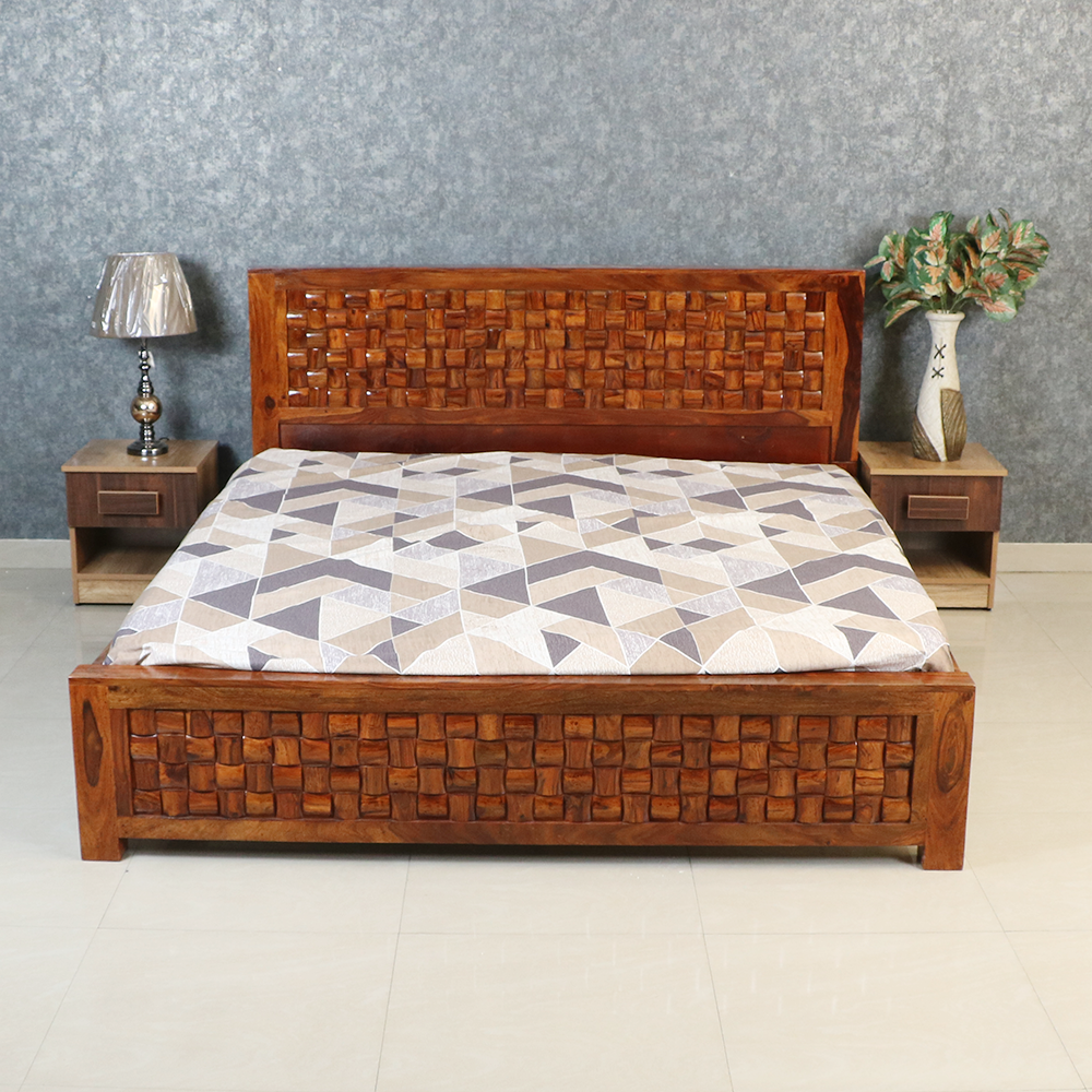 MAARK SHEESHAM WOOD KING SIZE BED (6*6.5) 3050 NATURAL FINISH SV