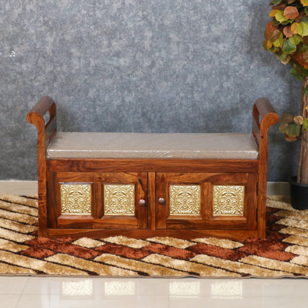 MAARK SHEESHAM WOOD SEATING BENCH WITH STORAGE 7202 NATURAL FINISH SV