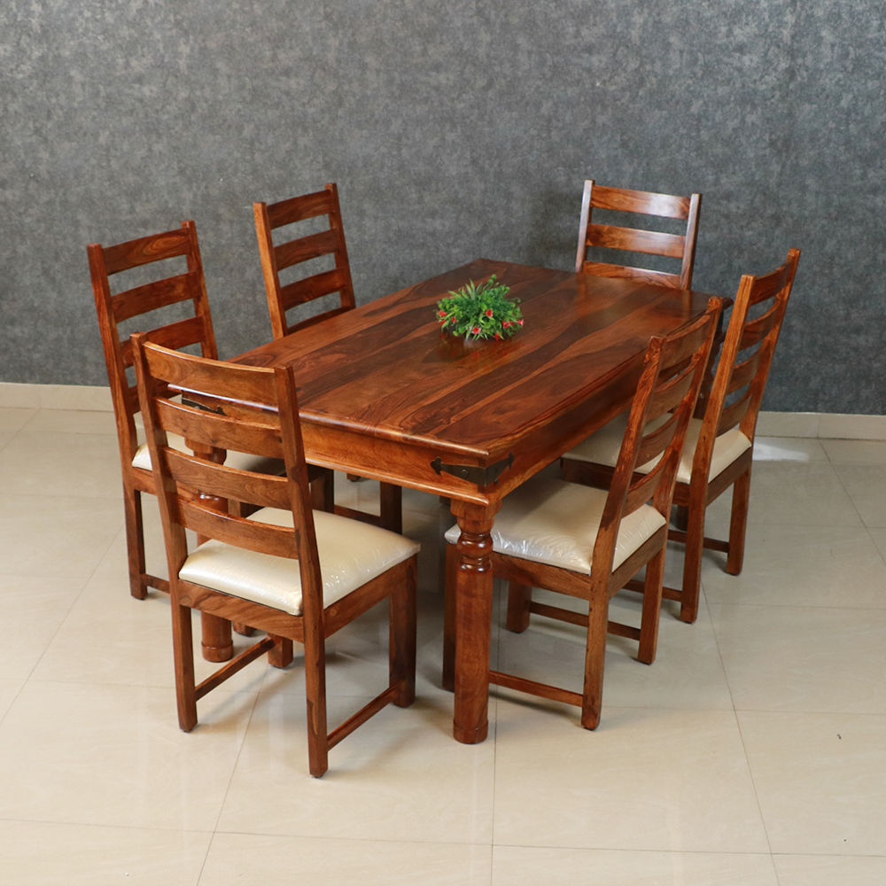 MAARK SHEESHAM WOOD 6 SEATER DINING SET (5.25*3) 1194 NATURAL FINISH SV