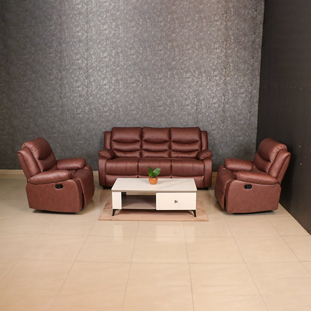 MAARK MANUAL RECLINER FABRIC SOFA SET (3+1R+1R)  MAGILCHI BROWN COLOUR